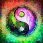 Colorful Yin-Yang Symbol Art with Cosmic Nebulas