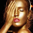 Digital Illustration: Woman with Golden Glitter Makeup & Lustrous Hair