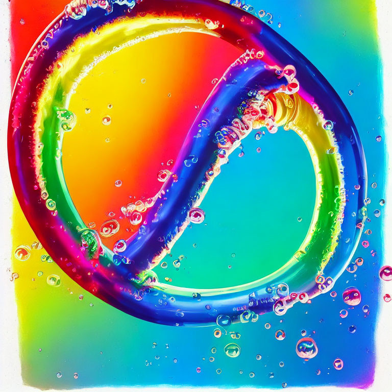 Vibrant Rainbow Swirl Pattern with Water Droplets