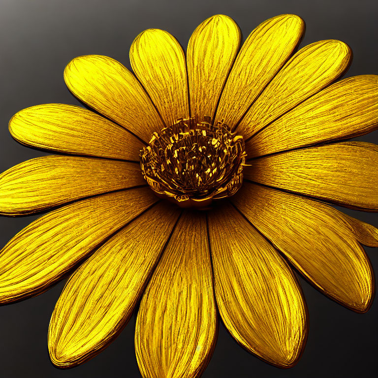 Detailed Gold Flower with Elongated Petals on Dark Background