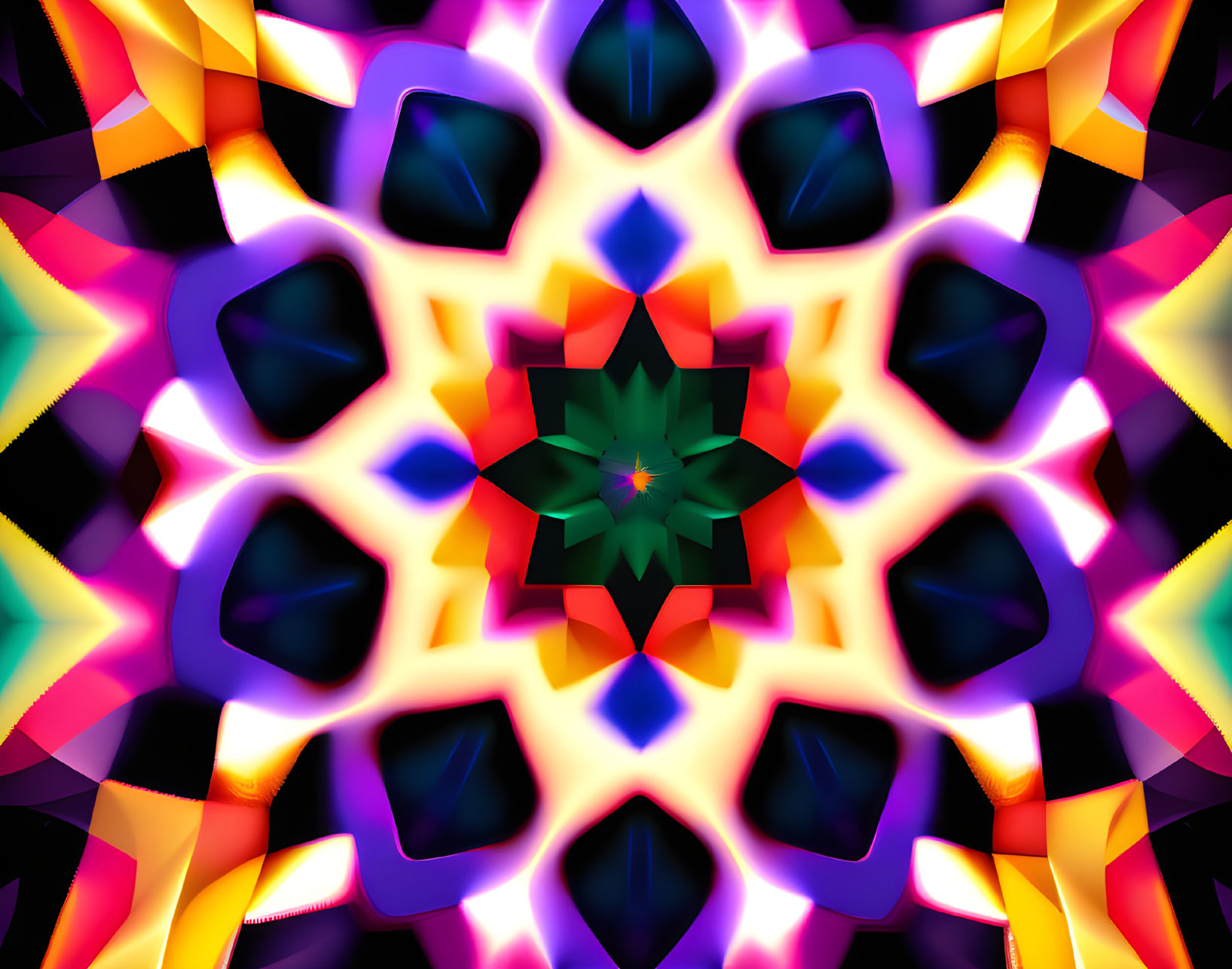 Colorful Symmetrical Kaleidoscopic Image with Purple to Yellow Spectrum