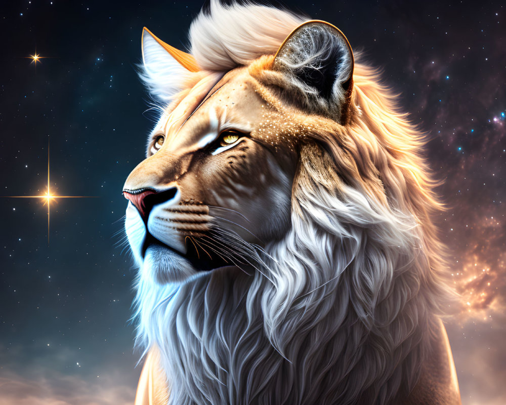 Majestic lion with cosmic starry sky mane artwork