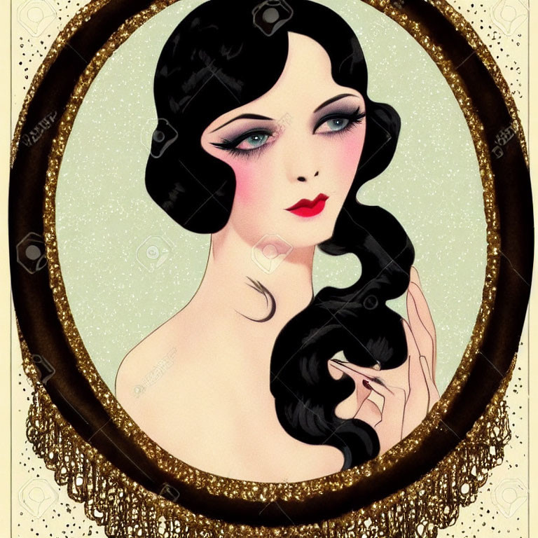 Woman with bobbed hair in art deco style illustration
