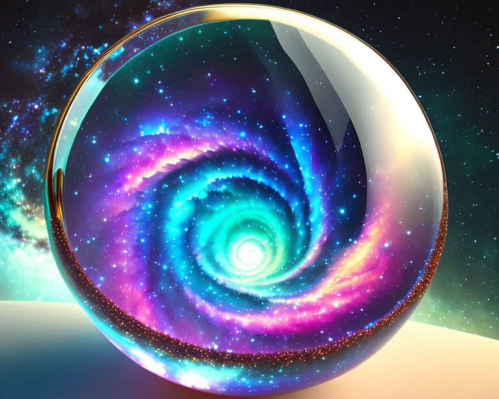 Reflective Sphere with Vibrant Galaxy in Outer Space