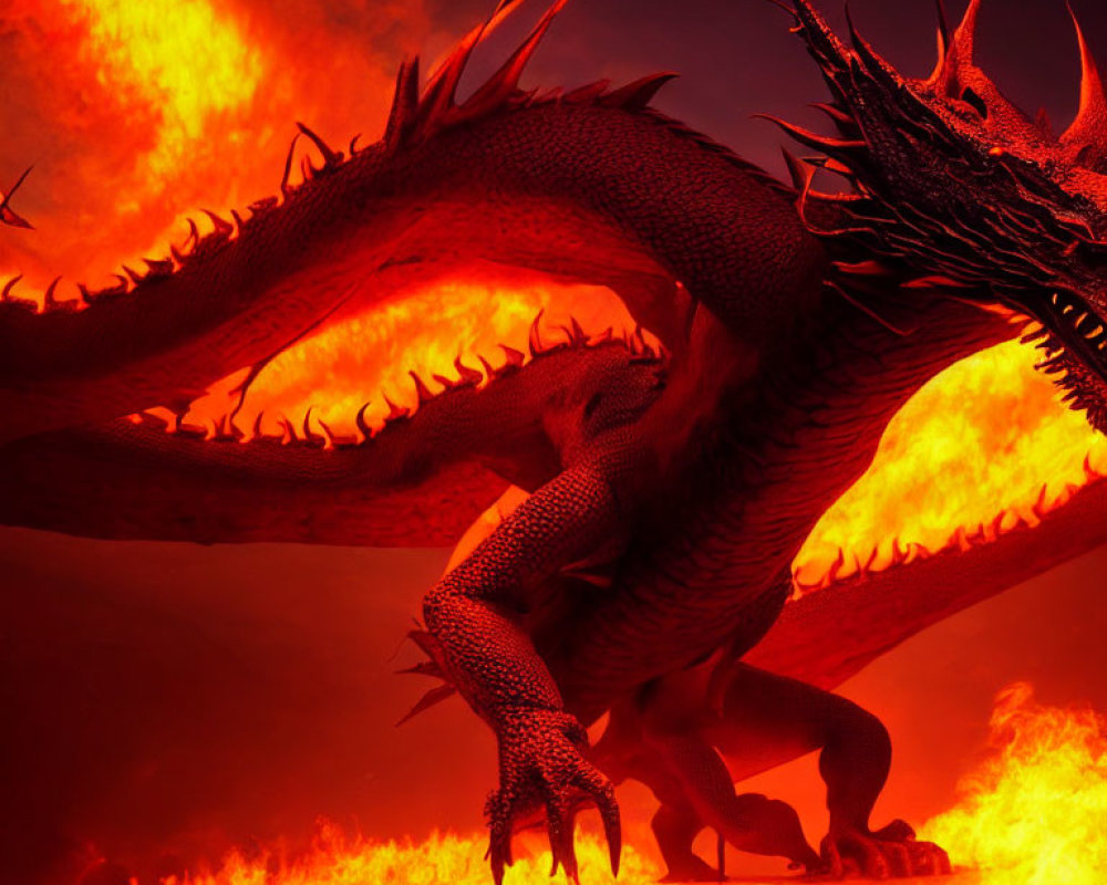 Majestic dragon in flames with outstretched wings