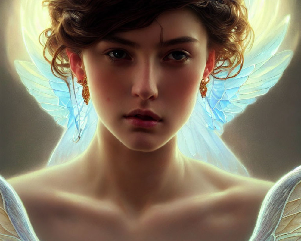 Digital Artwork: Person with Blue Butterfly Wings and Glowing Accents