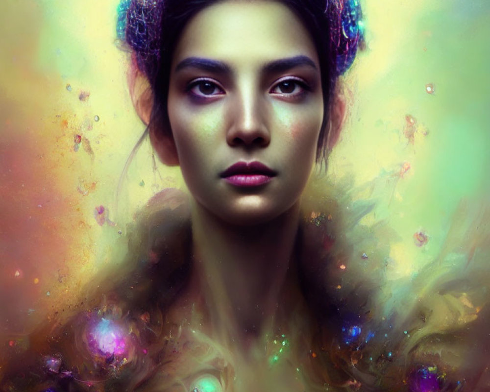 Vibrant Ethereal Portrait with Fantasy Elements