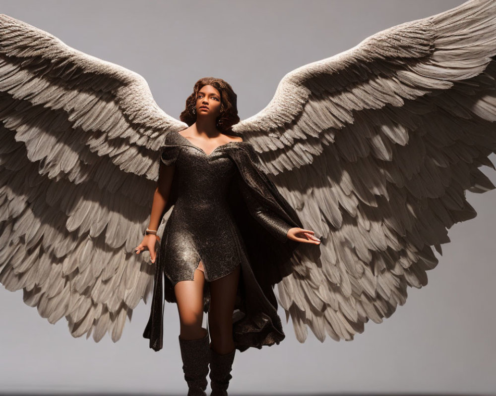 Glittery Outfit and Majestic Wings on Confident Figure
