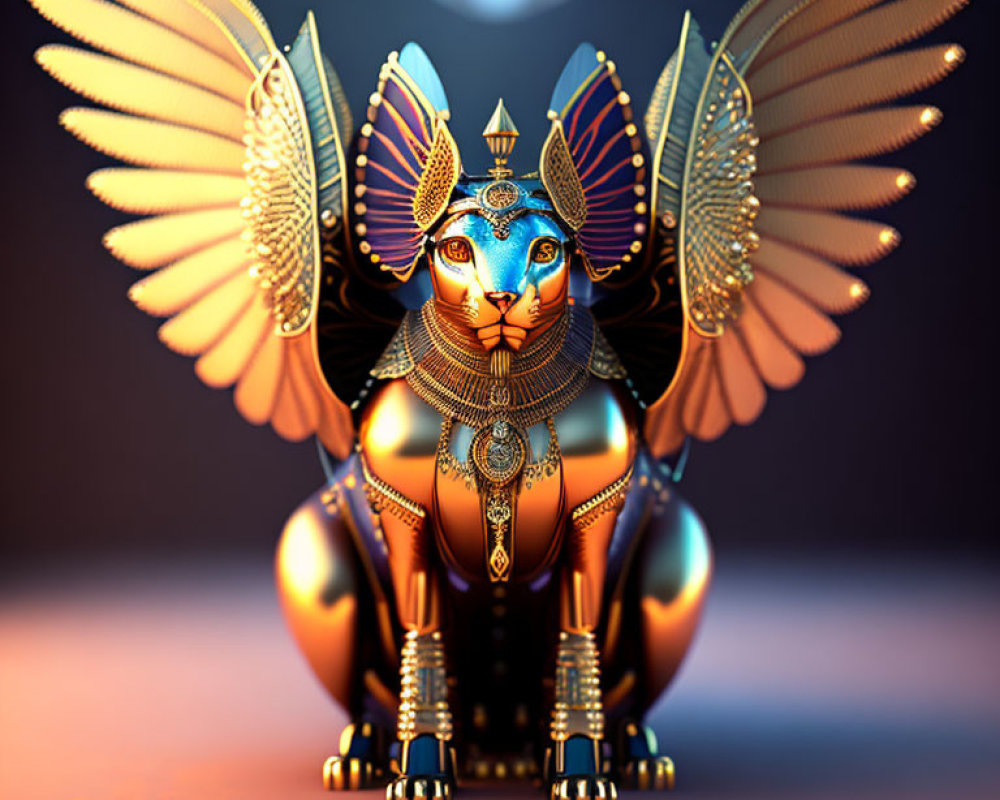 Stylized Egyptian Sphinx with Cat Head in Digital Art