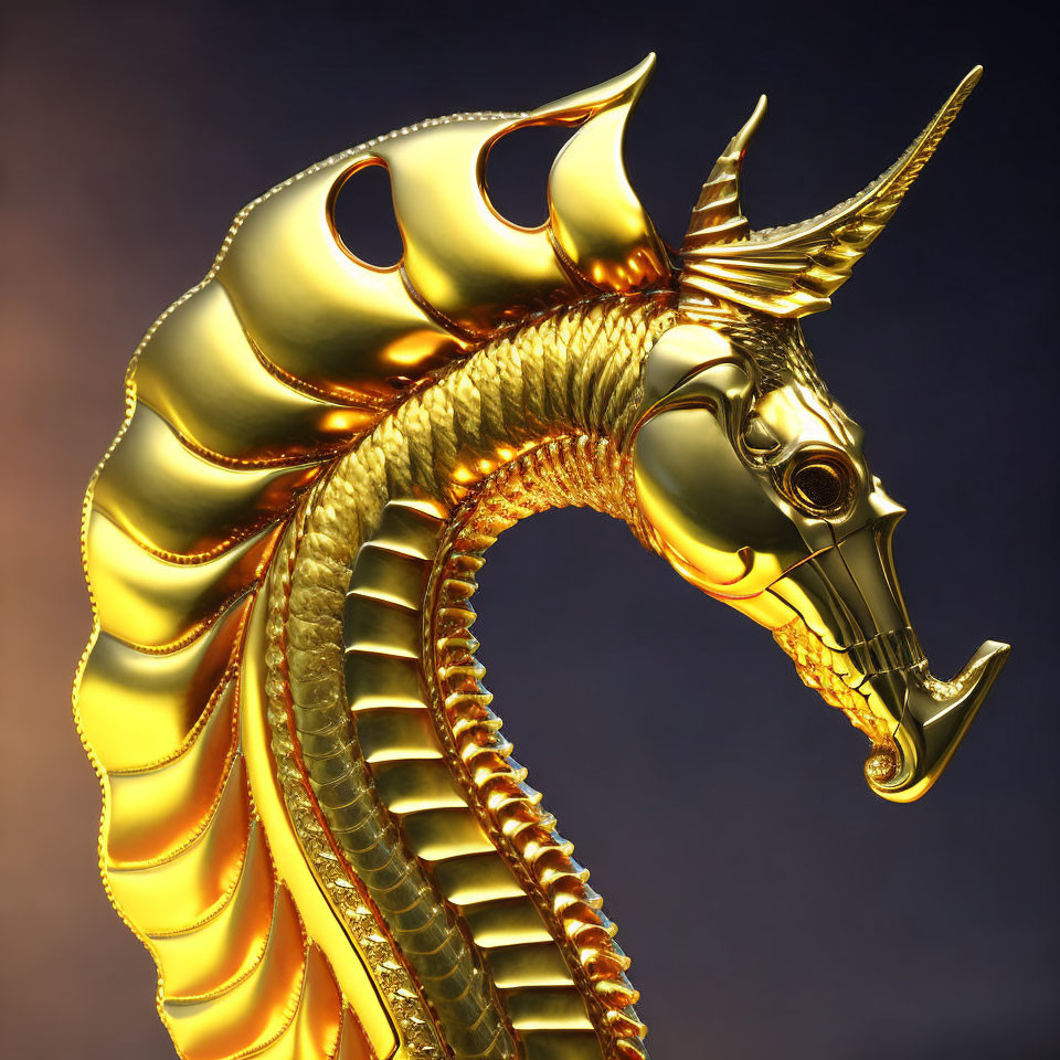 Intricate golden dragon sculpture on gradient background