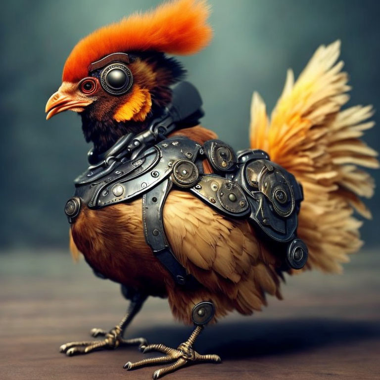 Colorful Chicken in Steampunk Armor and Goggles