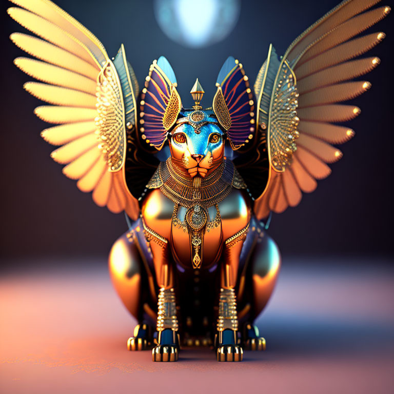 Stylized Egyptian Sphinx with Cat Head in Digital Art