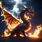 Majestic blue and orange dragon in 3D illustration