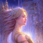 Brown-haired woman with crown in magical forest portrait