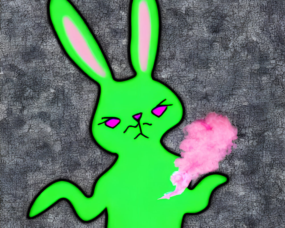 Cartoon rabbit with grumpy expression holding pink object