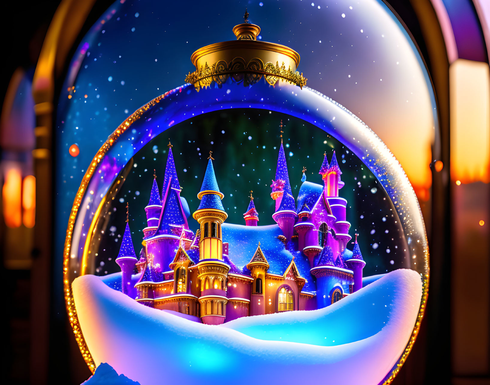Fantasy world inside a snow globe 