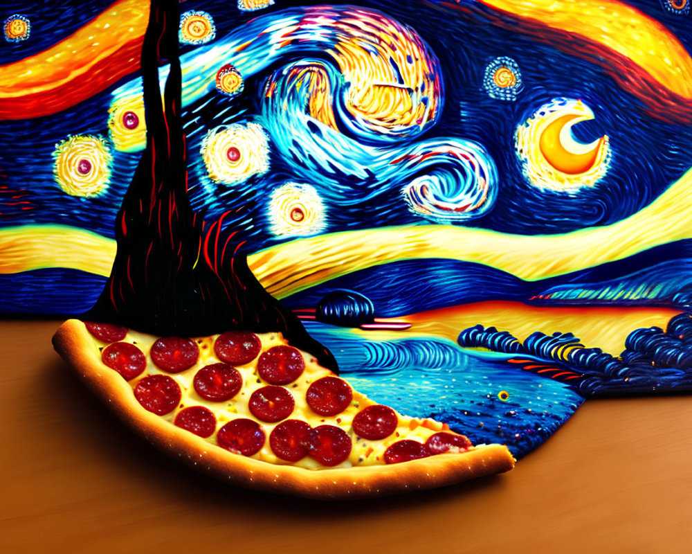 Surreal artwork: Starry Night meets pepperoni pizza
