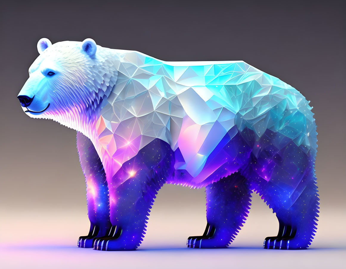Geometric Polar Bear Artwork with Cosmic Space Theme