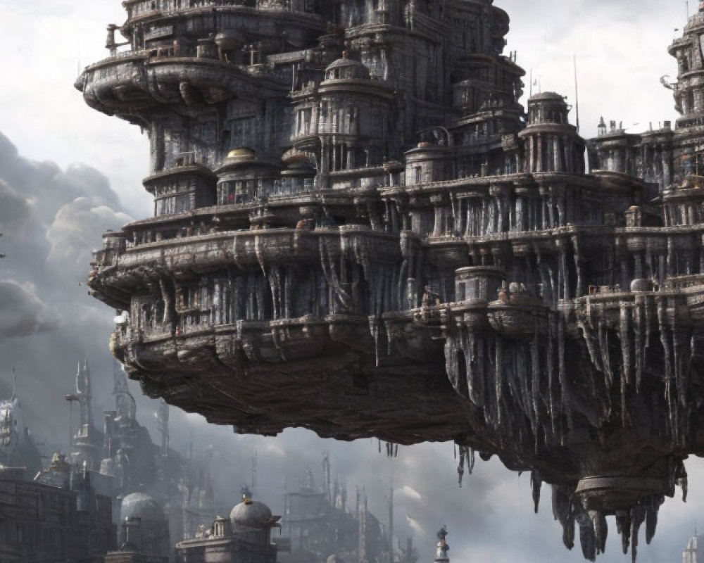Massive Floating City with Intricate Architecture in Fantasy Setting