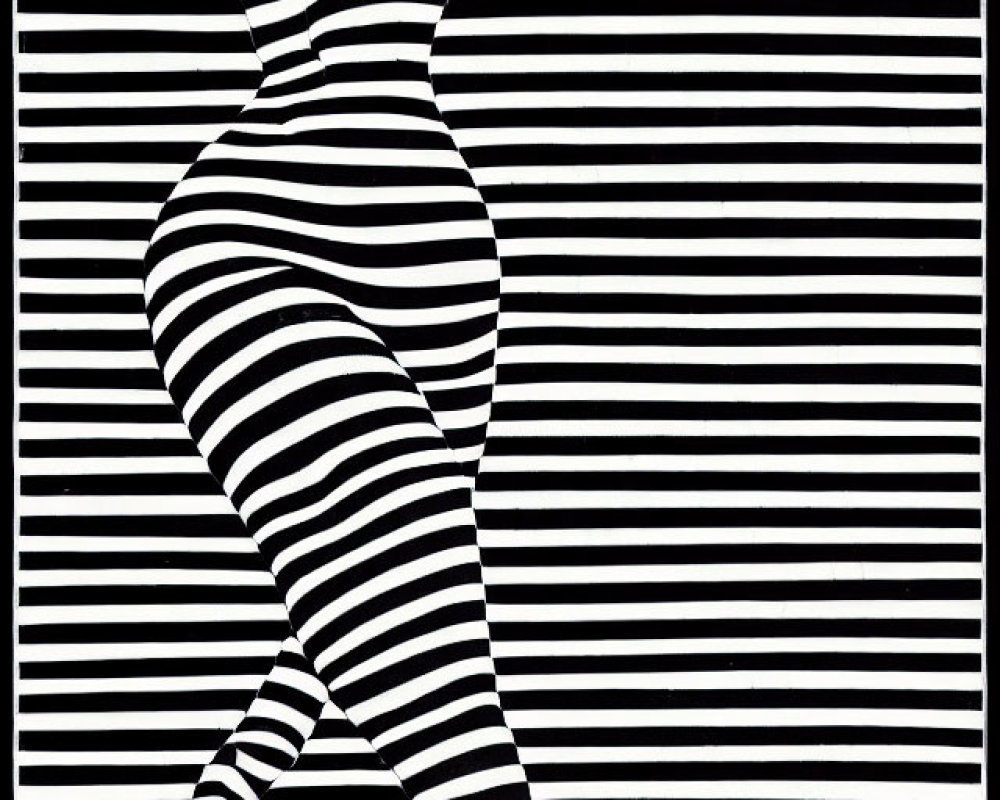 Monochrome optical illusion of woman in striped attire blending with background