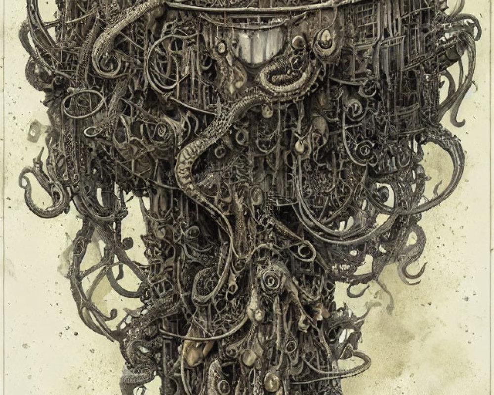 Detailed Steampunk Illustration of Octopus-Like Mechanical Structure