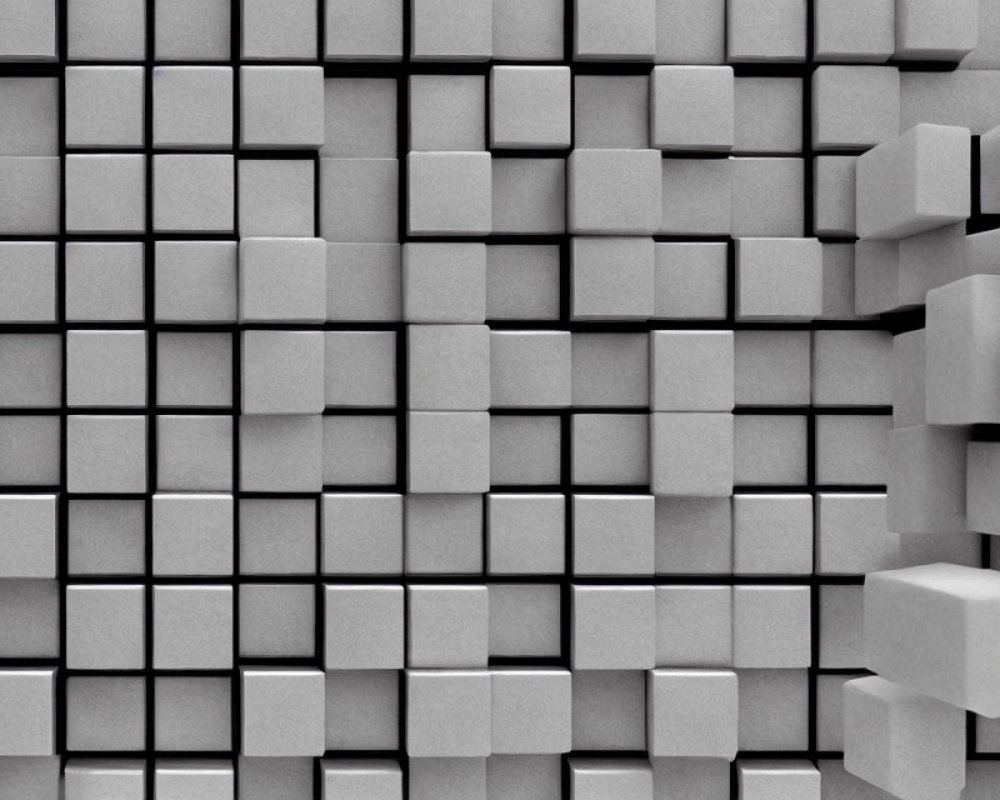 Geometric grayscale pattern with 3D cubes on textured surface