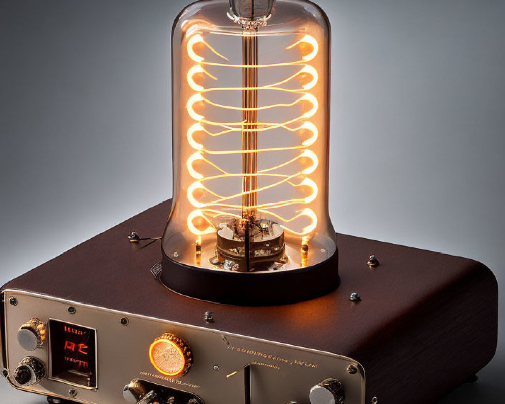Classic Vacuum Tube Amplifier in Wooden Base & Metal Panel