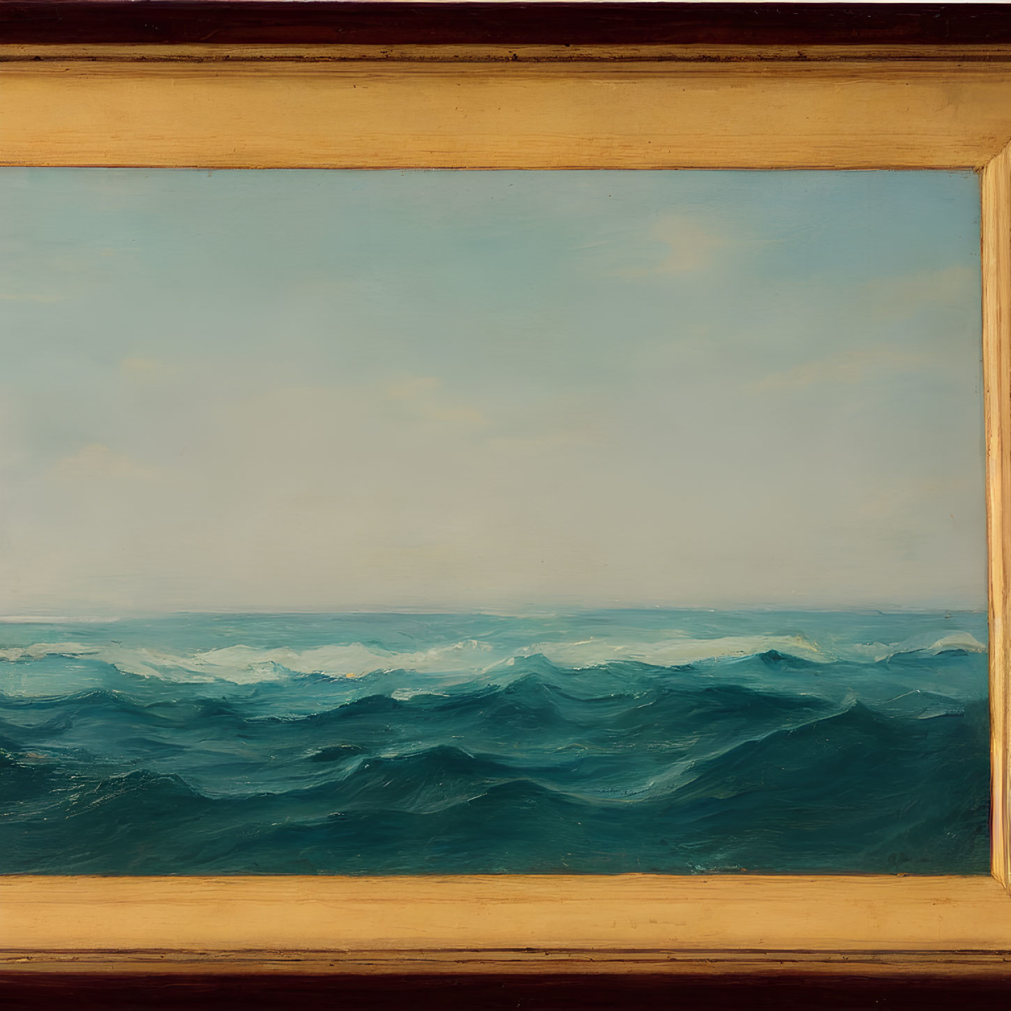 Tranquil ocean waves painting in wooden frame