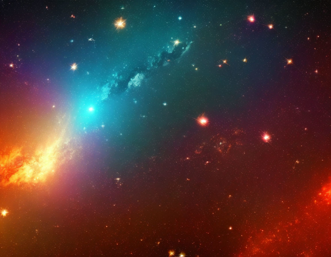 Colorful Cosmic Scene: Stars, Nebulae, Interstellar Clouds in Red, Orange,