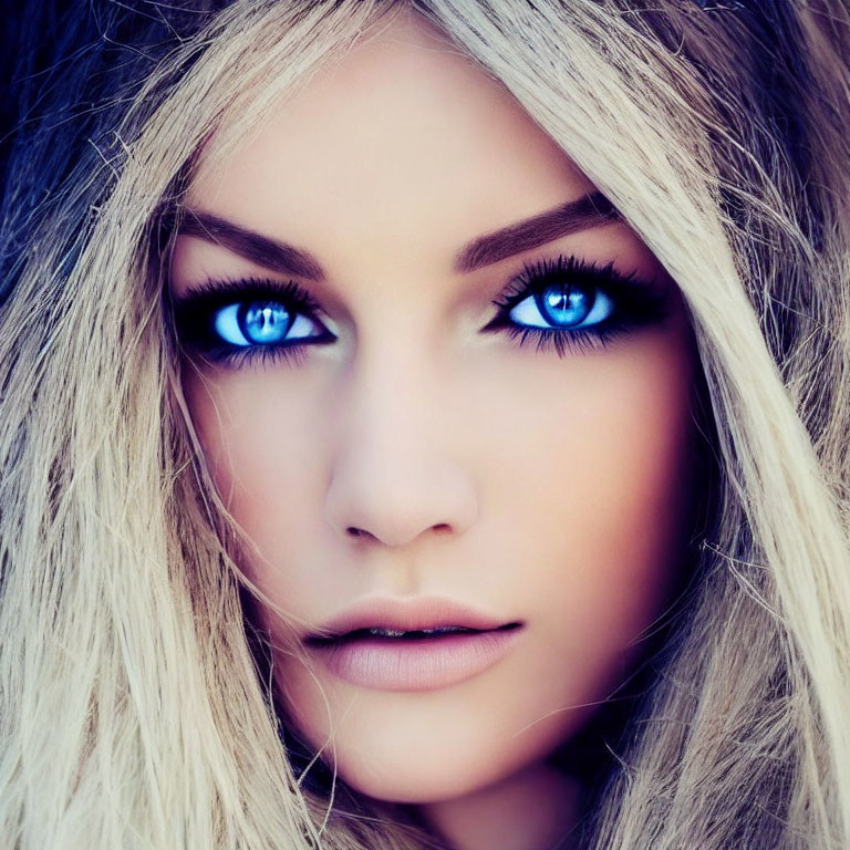 Person with Striking Blue Eyes and Blond Hair Close-Up Shot