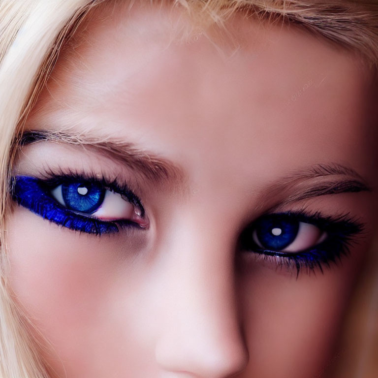 Close-Up of Person with Striking Blue Eyes and Bold Blue Makeup