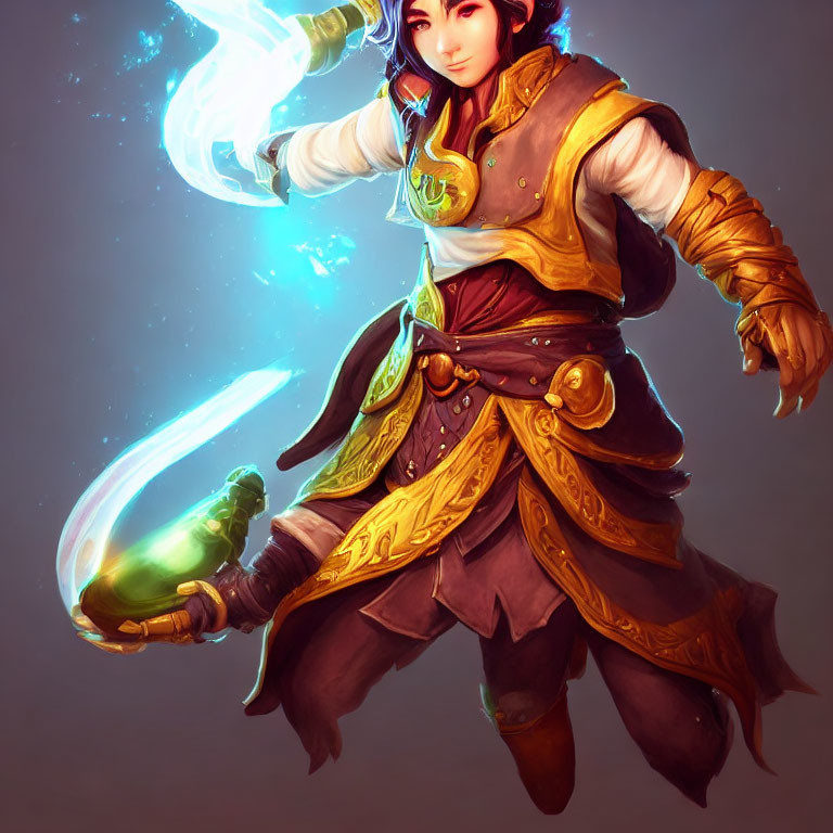 Female mage with glowing green magic in ornate outfit