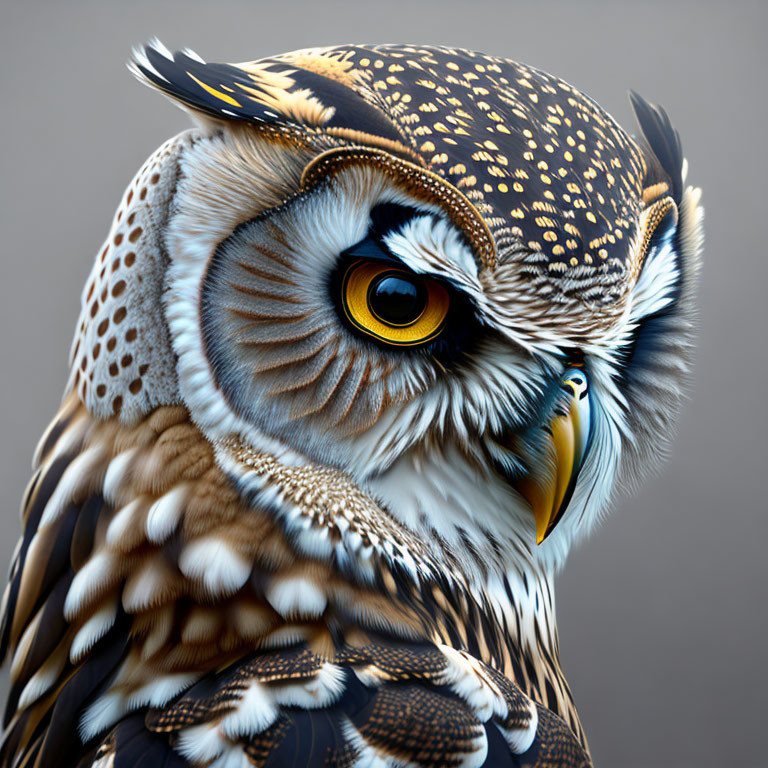 Detailed Vibrant Owl Illustration with Sharp Yellow Eye