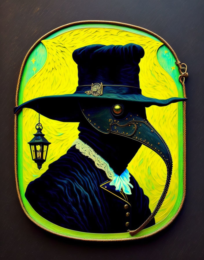 Colorful Stylized Painting of Plague Doctor in Traditional Costume