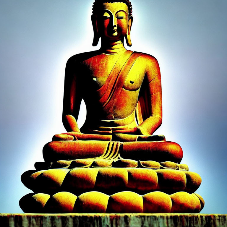 Golden Buddha Statue Meditating Under Blue Sky