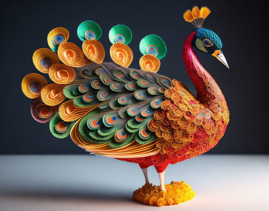 Colorful Paper Quilled Peacock Art with Intricate Patterns