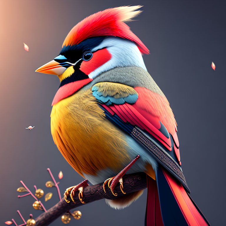 Colorful Stylized Northern Cardinal Bird Illustration on Branch