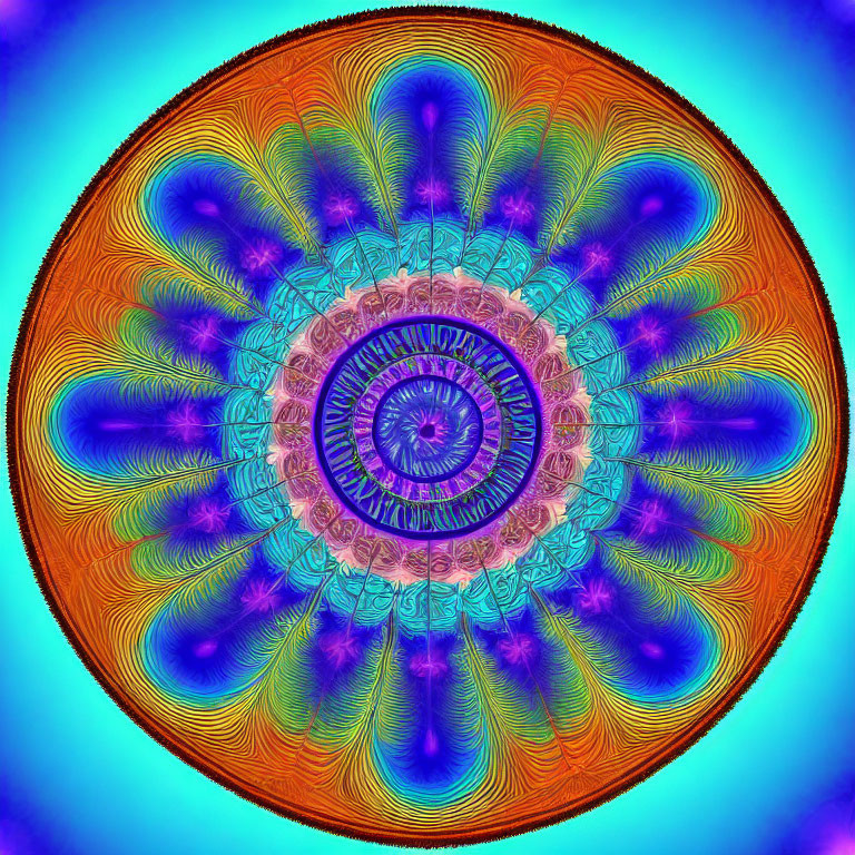 Colorful Circular Fractal Design with Blue, Green, Orange, and Purple Hues