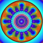 Colorful Circular Fractal Design with Blue, Green, Orange, and Purple Hues