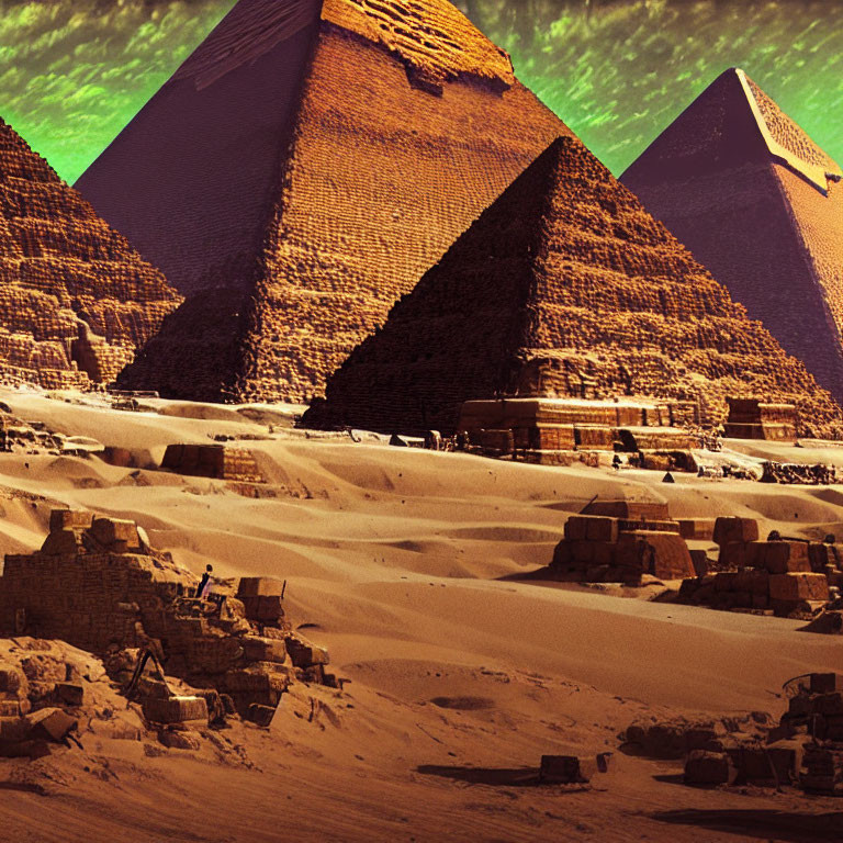 Ancient Pyramids in Desert Landscape at Giza, Egypt