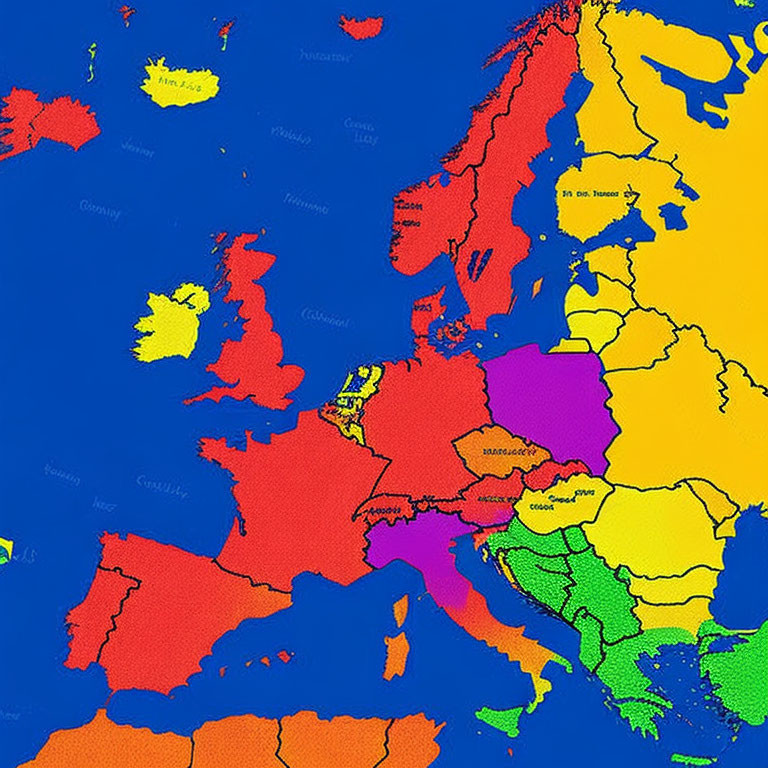 Vibrant Map of Europe with Colorful Country Divisions