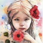 Young Girl Watercolor Painting with Flower Crown in Soft Pastel Tones