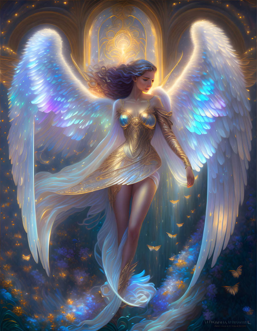 Guardian Angel Drawing with Beautiful Angel Wings Tattoo