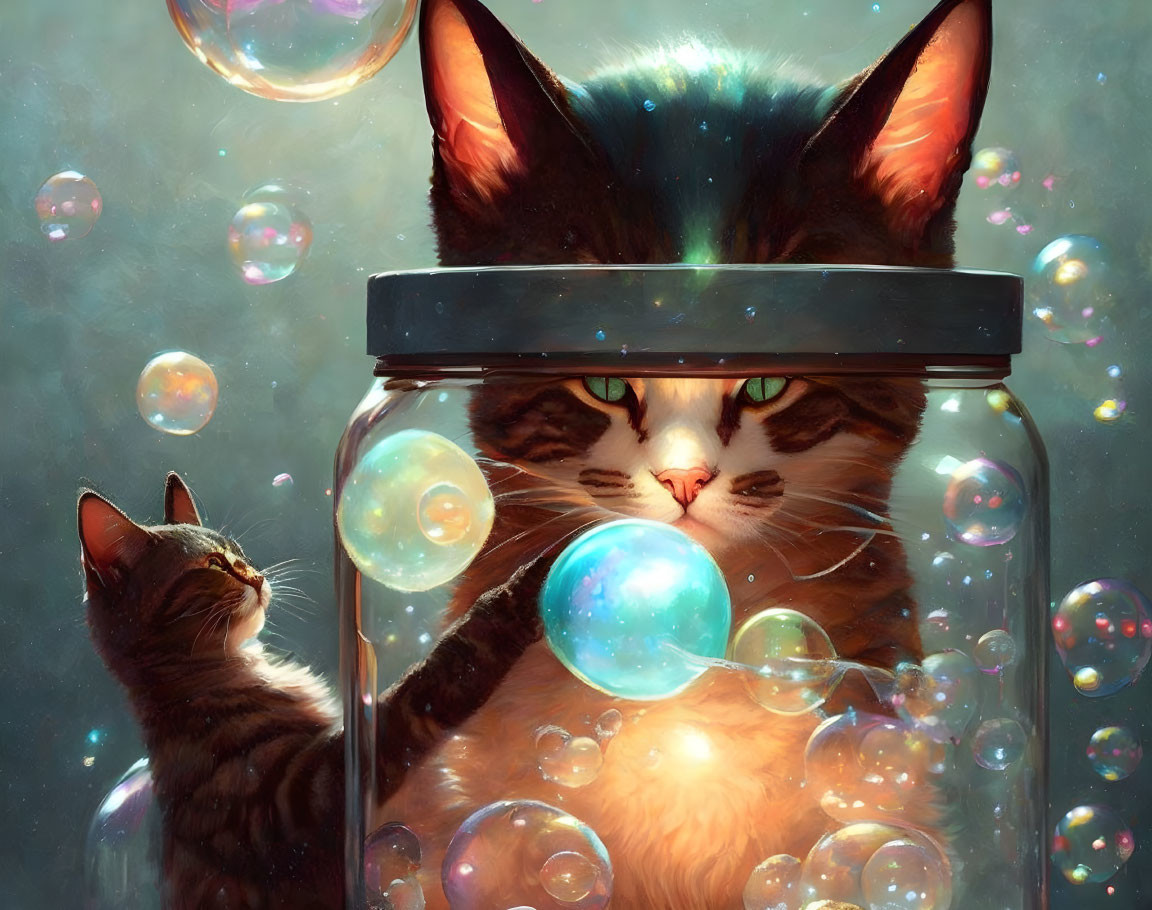 Cat and kitty with bubbles