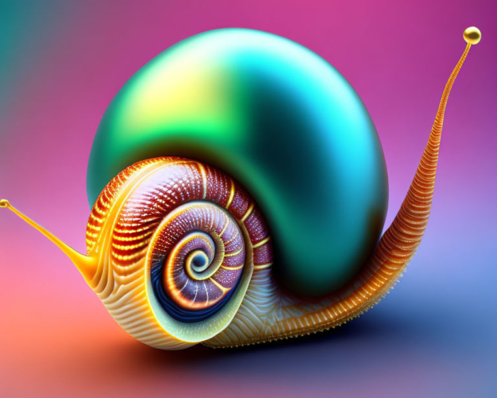 Colorful Stylized Snail with Rainbow Shell on Gradient Background