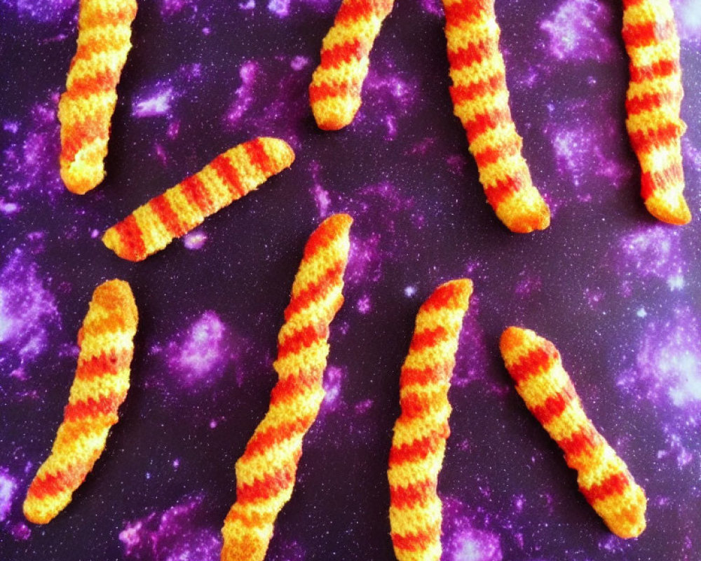 Vibrant spiral galaxy print with orange and yellow worm-like shapes