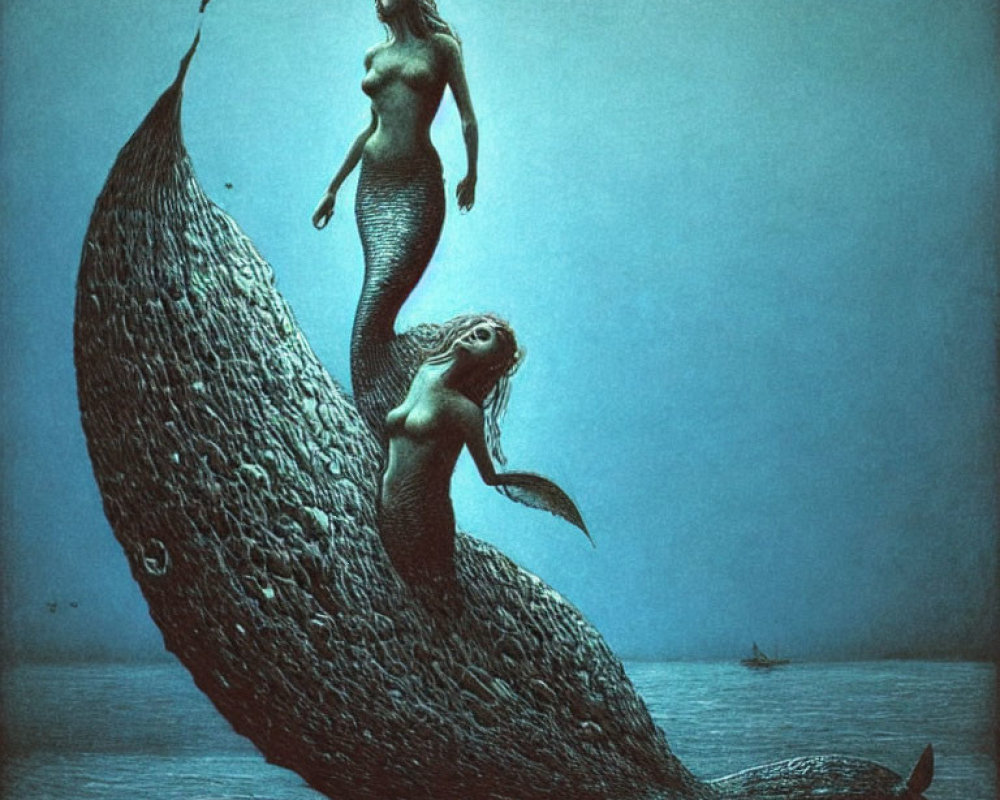 Mermaid and Turtle Underwater Scene with Starfish