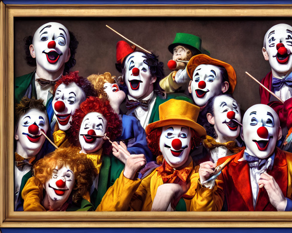 Colorful Clowns in Portrait Pose with Painted Faces