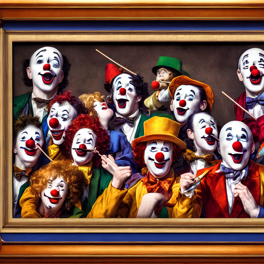 Colorful Clowns in Portrait Pose with Painted Faces