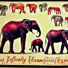 Stylized Elephant Illustrations on Vintage Poster